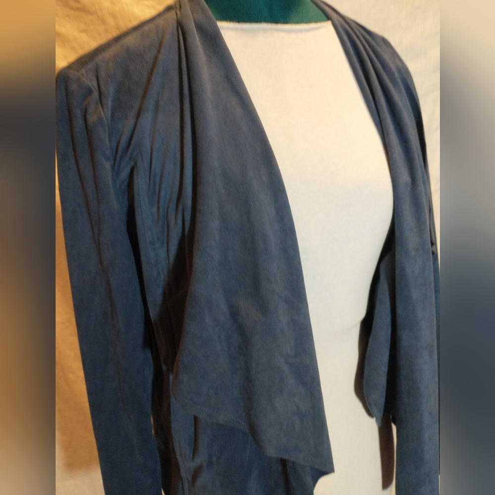 Women's Blue Open Front Jacket - Picture 6 of 8